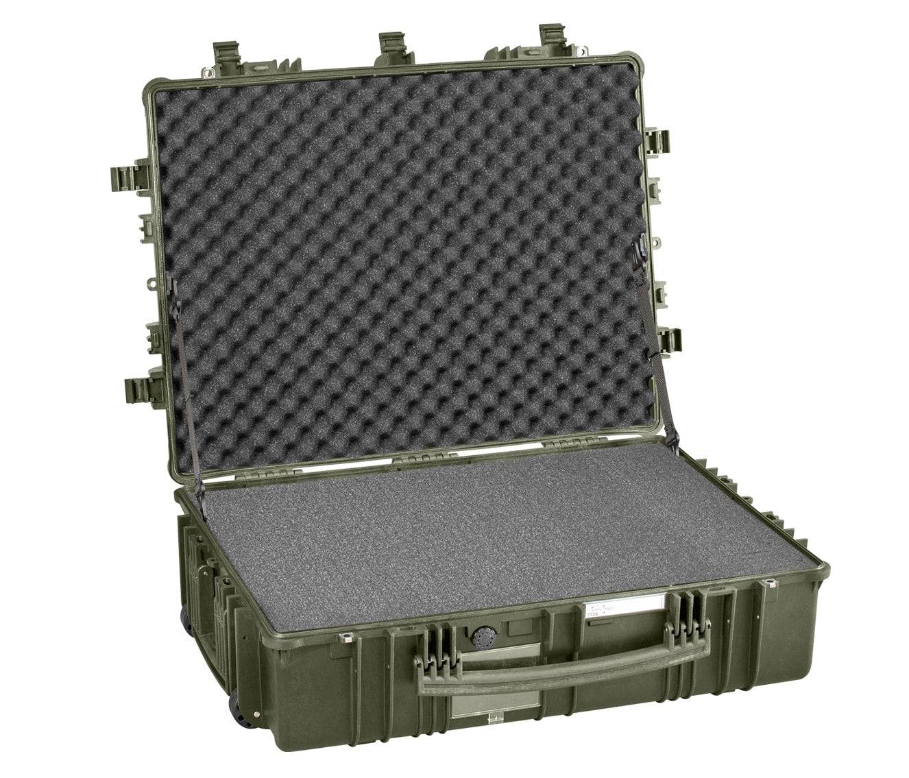 The Explorer 7726 is a hard-shell polypropylene case with an open lid, featuring foam padding on the top and bottom interior—perfect for transporting equipment.