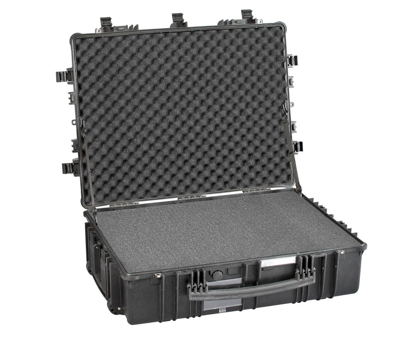 The Explorer 7726 is a black hard-shell polypropylene case with foam padding, shown open to reveal its empty interior—ideal for securely transporting equipment.
