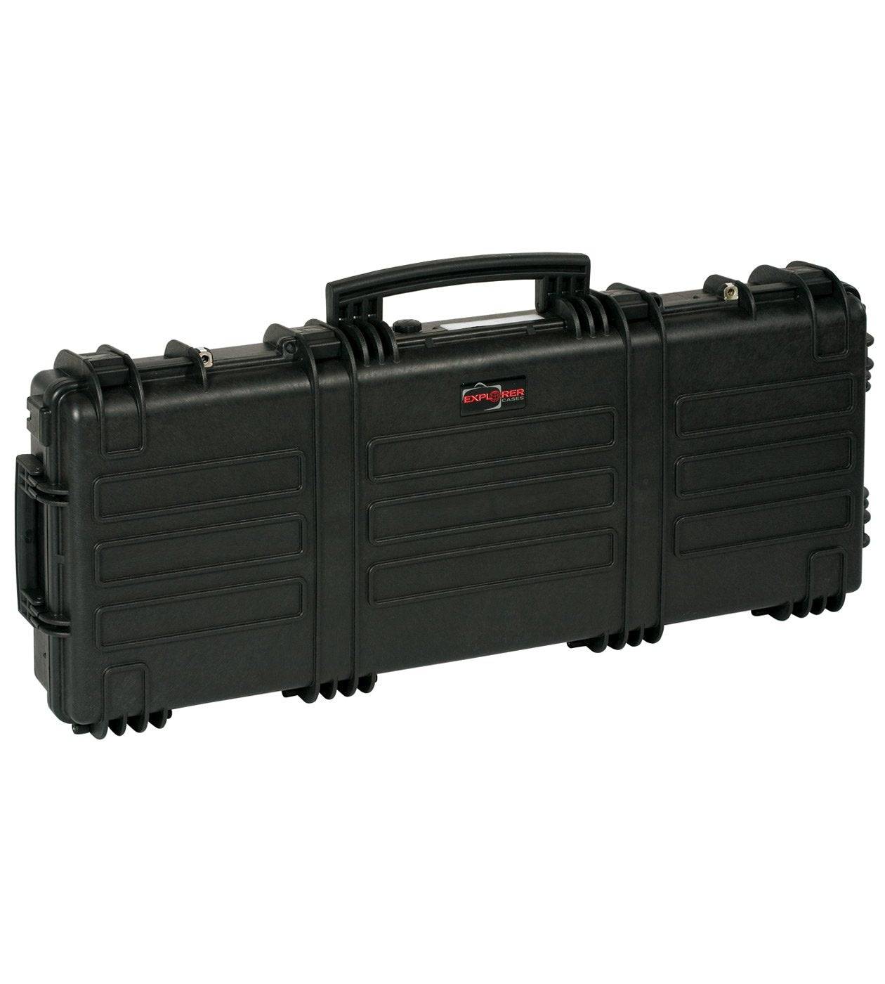 The Explorer 9413 is a black hard-shell waterproof case with a handle, secure latches, and rectangular design. It offers an optional foam interior—perfect for safely transporting equipment or tools.