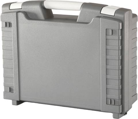 The Heavy 4012 is a closed, gray plastic injection-moulded case with a white handle and secure cantilever locks, shown standing upright against a white background.