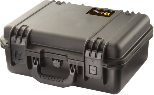 The iM2200 Storm Case is a closed, black hard-shell case with a handle and secure latches. Crushproof for superior protection, it is displayed on a white background.