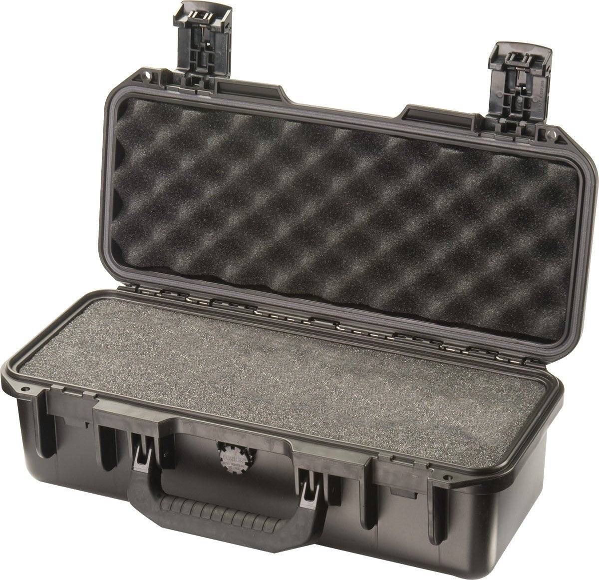 The iM2306 Storm Case is a black hard plastic case with an open lid, foam padding, and two top-edge latches—ideal for crushproof, watertight protection.