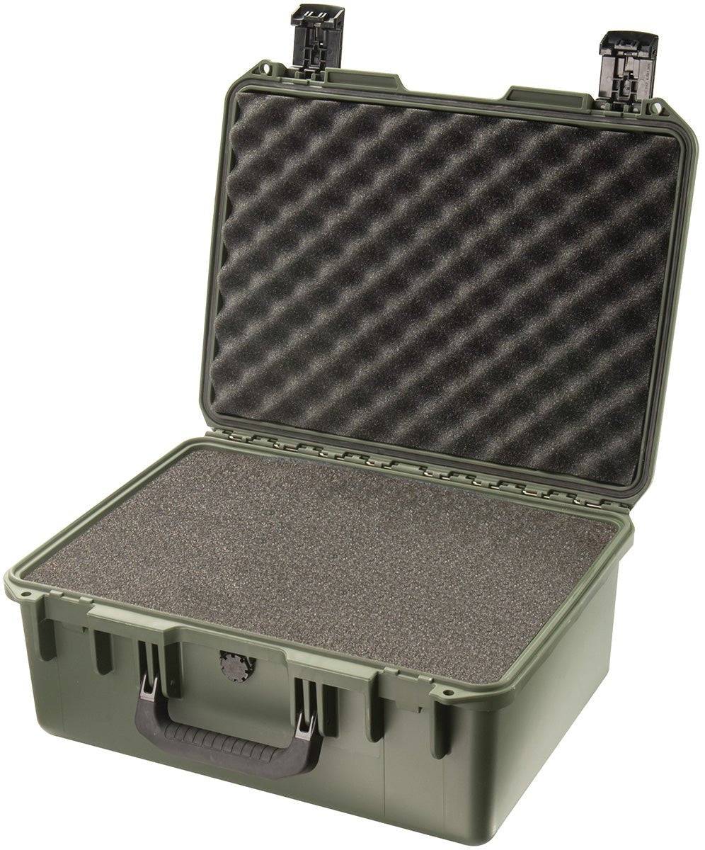 The iM2450 Storm Case is made of hard plastic with a black handle and features foam padding and a textured foam lid lining; this watertight case provides reliable, crushproof protection for your gear.
