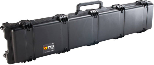The iM3410 Storm Long Case is a long black hard-shell case made from durable HPX Resin, featuring a handle and a Press and Pull latch for secure transport and protection of sensitive equipment.