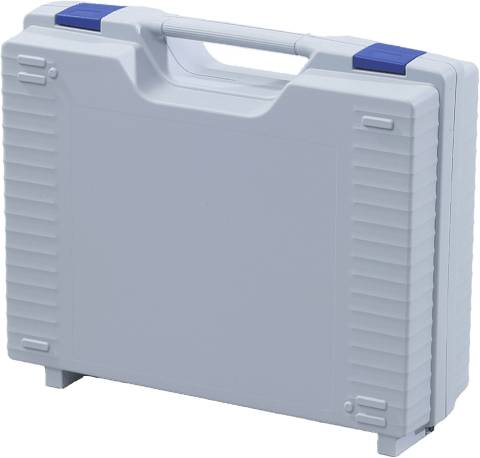 The Jazz 5007 is a closed, light gray plastic carrying case with a handle and two blue latches in a modern, technical design. It stands upright on a white background.