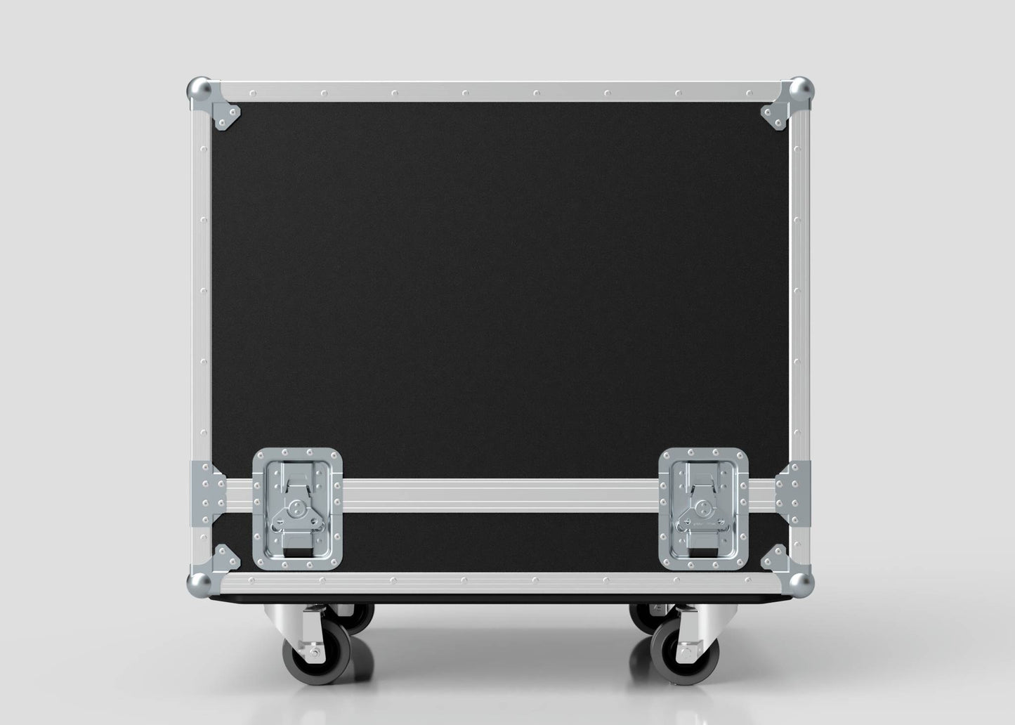 A Large Engine Case in black with metal corners, latches, and wheels is displayed against a light gray background. Its internal dimensions are 860 x 710 x 710 mm.