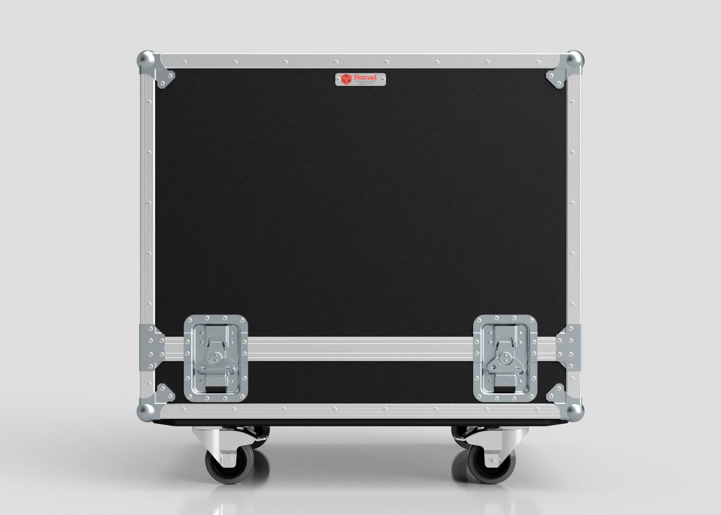 The Large Engine Case is a black and silver equipment case on wheels with metal edges and reinforced corners, displayed against a plain light background. Its internal dimensions are 860 x 710 x 710 mm.