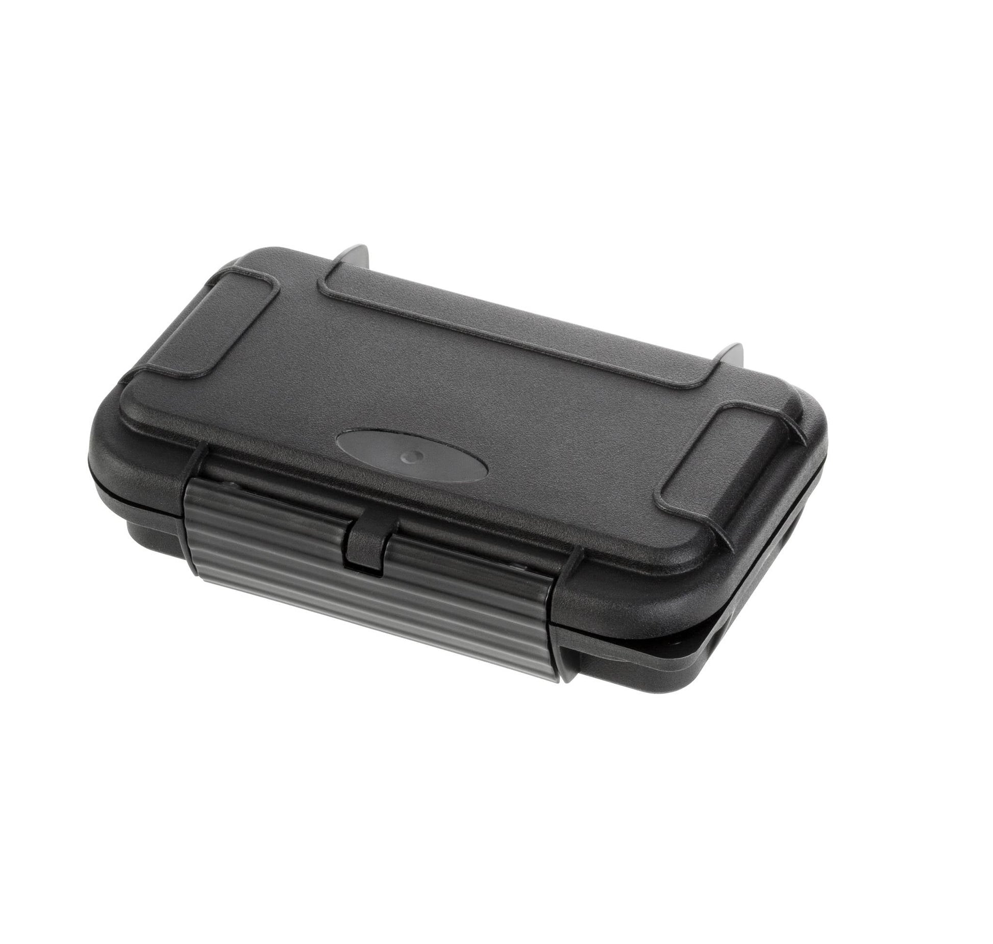 The MAX001 is a closed black polypropylene copolymer case with a hinged lid and latches, shown on a white background, providing reliable IP67 waterproof protection for your gear.