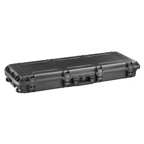 The MAX1100 is a black hard-shell protective case with latches and a handle, designed for secure storage and transport of long items. Its temperature-resistant build keeps contents safe in varying conditions.