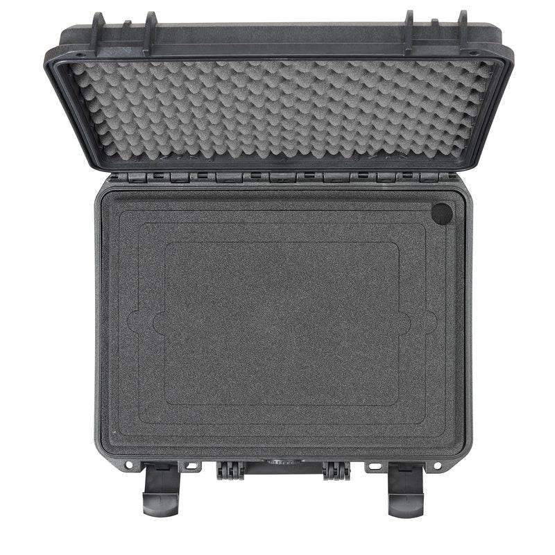 The MAX380H115 Laptop Case is a black hard-shell, watertight case with foam padding in the lid and a flat foam insert in the base, offering secure gear protection with a tight seal.