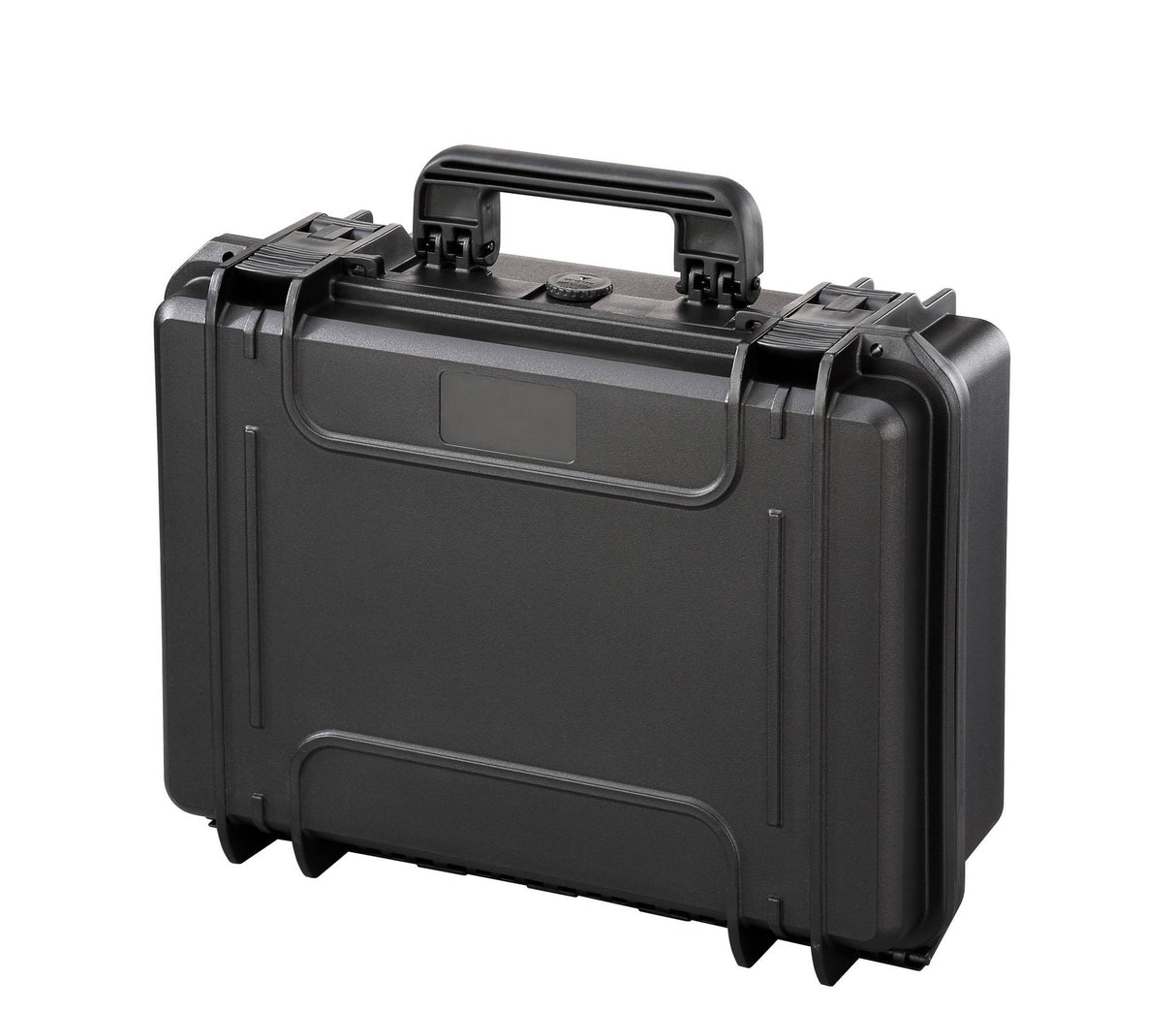 The MAX430CAM Camera Case is a black hard-shell case with a handle, watertight seal, and two latches, designed for photography equipment, shown isolated on a white background.
