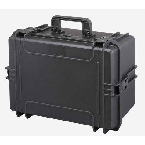 The MAX505H280 is a black hard-shell polypropylene case with a handle and secure latches, displayed closed on a white background.