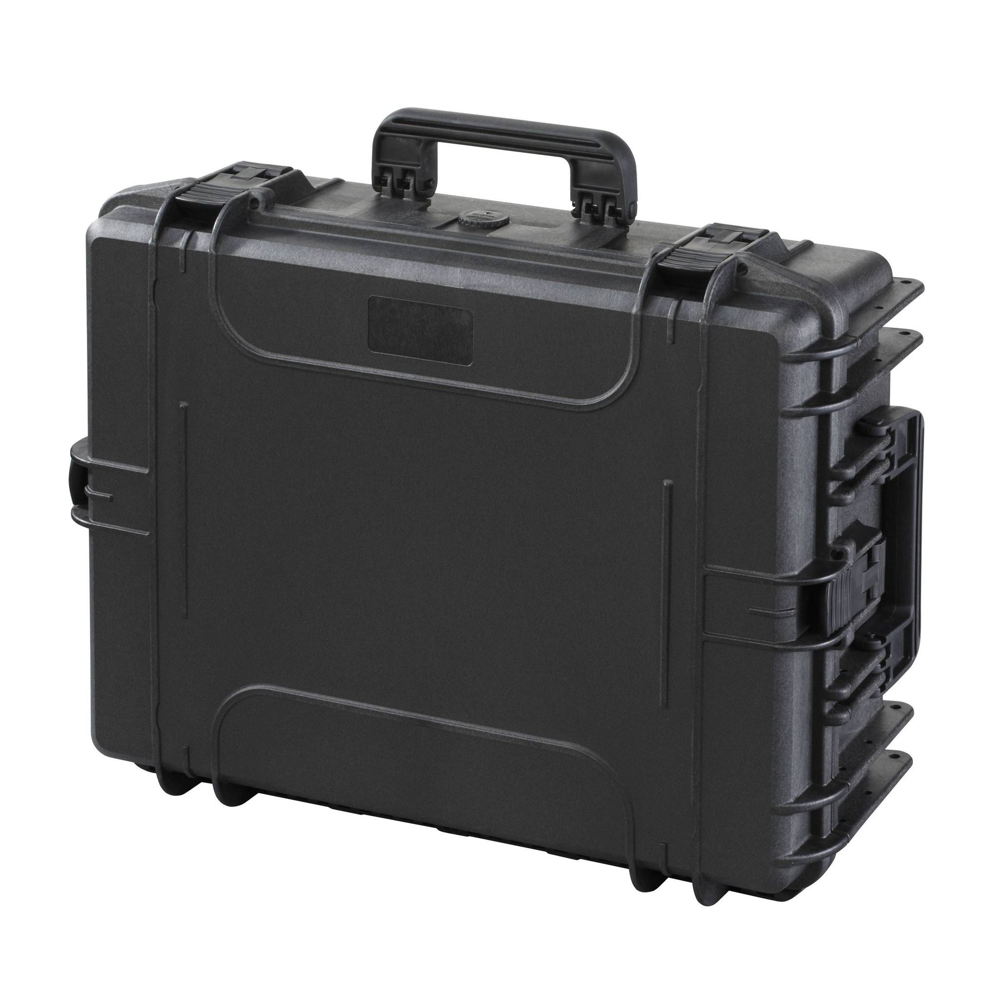 The MAX540H190 is a black watertight case with a durable body, handle, and secure latches, shown closed against a white background.