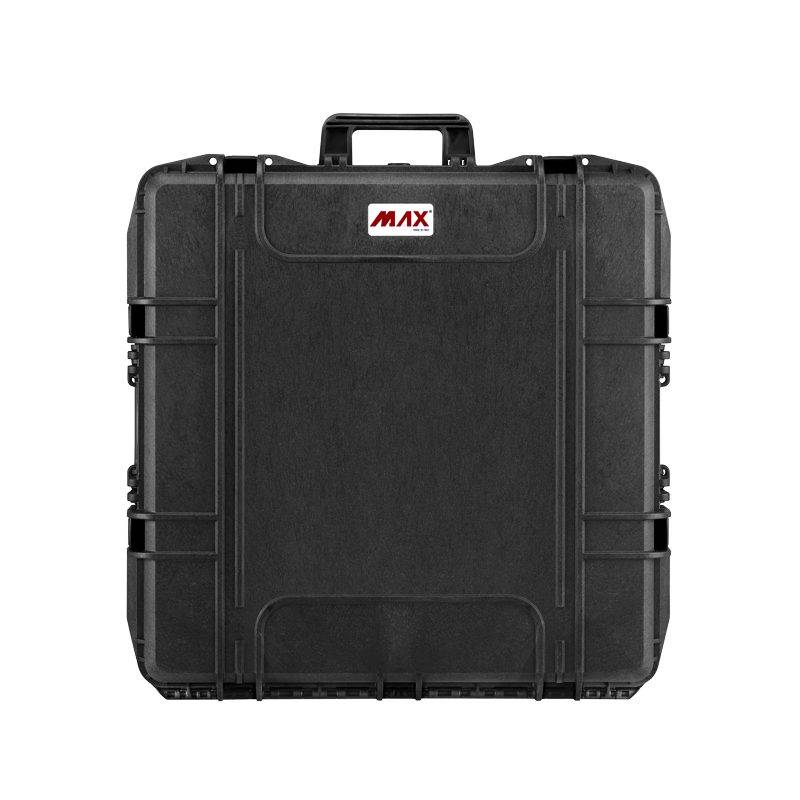 The MAX615 is a black, hard-shell watertight case with a handle, a MAX label at the top center, and an automatic pressure release valve for enhanced protection.