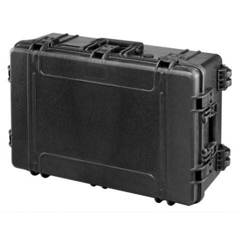 The MAX750H280 is a black hard-shell, watertight protective case with side latches, a top handle, reinforced corners, and a custom foam interior, shown against a plain white background.