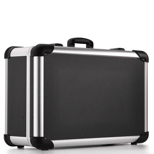 A closed, hard-shell Robust 50300N case with black finish, silver trim, and a black handle is shown on a white surface, featuring custom CNC foam inserts for enhanced protection.