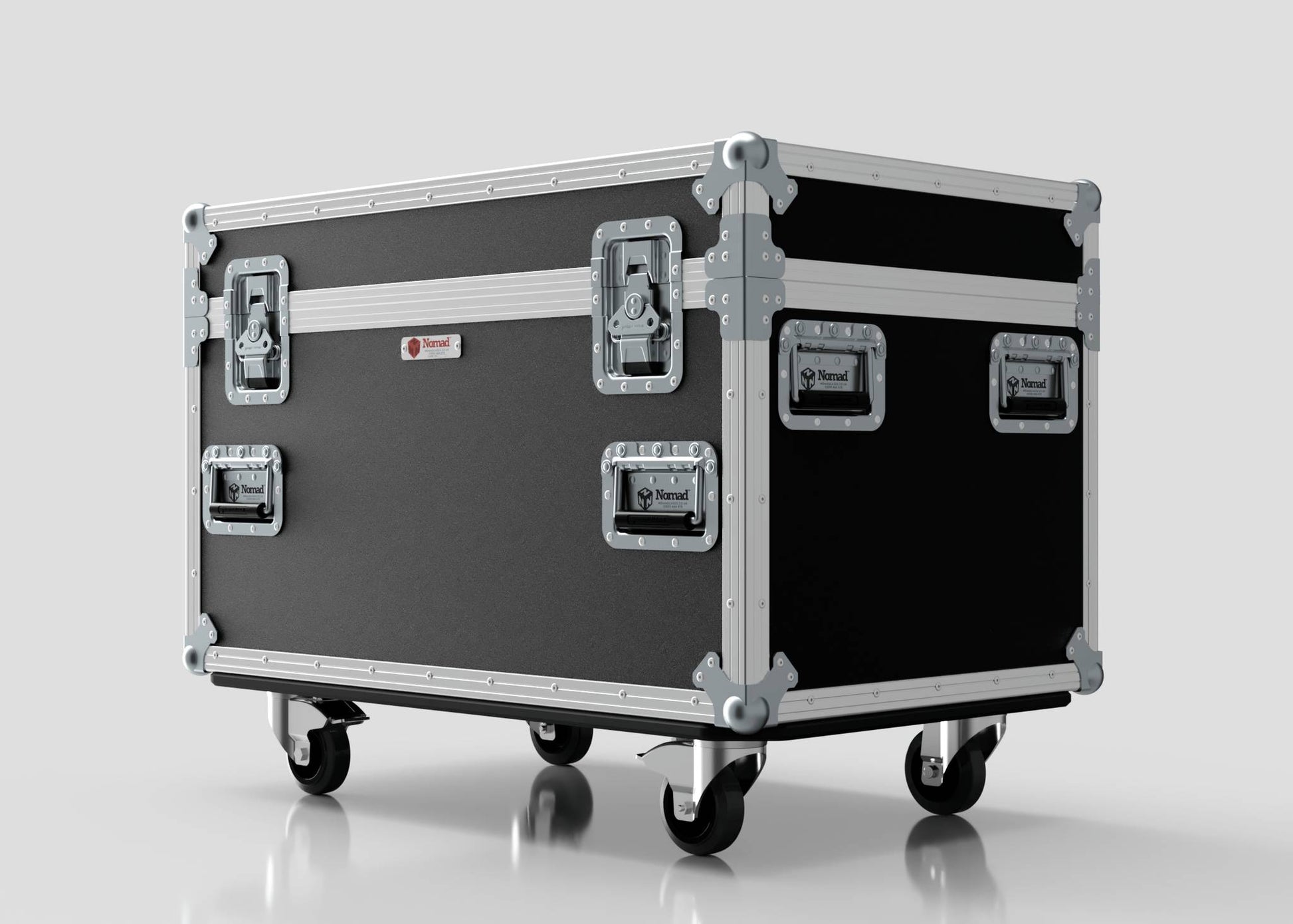 The Single Kinesys Apex 1250 Chain Hoist Case is a large black equipment case with metal edges, corners, four latches, and wheels, measuring 950 x 598 x 727 mm, shown against a plain white background.