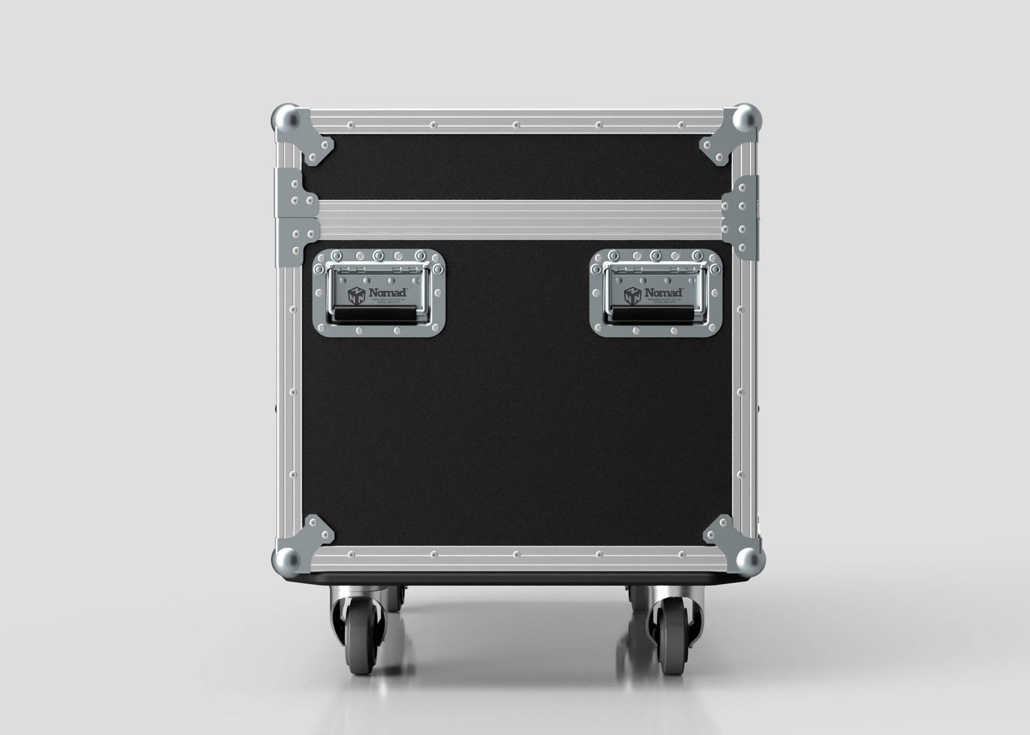 The Single Kinesys Apex 1250 Chain Hoist Case is a black and silver metal equipment case with reinforced corners, two handles, and four caster wheels, measuring 950 x 598 x 727 mm, shown against a plain background.