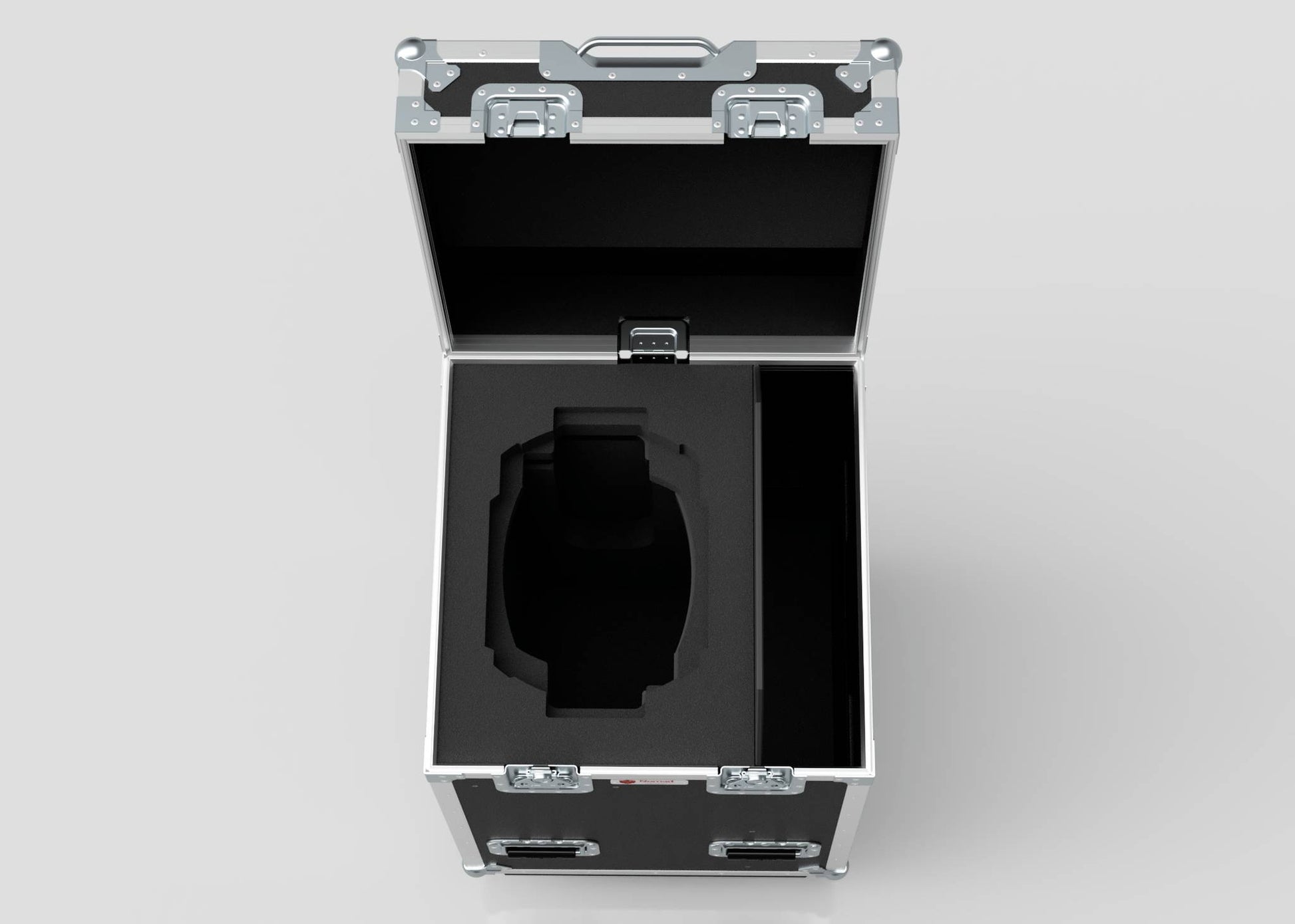 The Single Prolight Hybrid 300IP comes in a hard case with metal latches, custom black foam padding, and a cutout compartment. Its external dimensions are 580 x 600 x 930 mm, ensuring spacious protection for your valuable items.