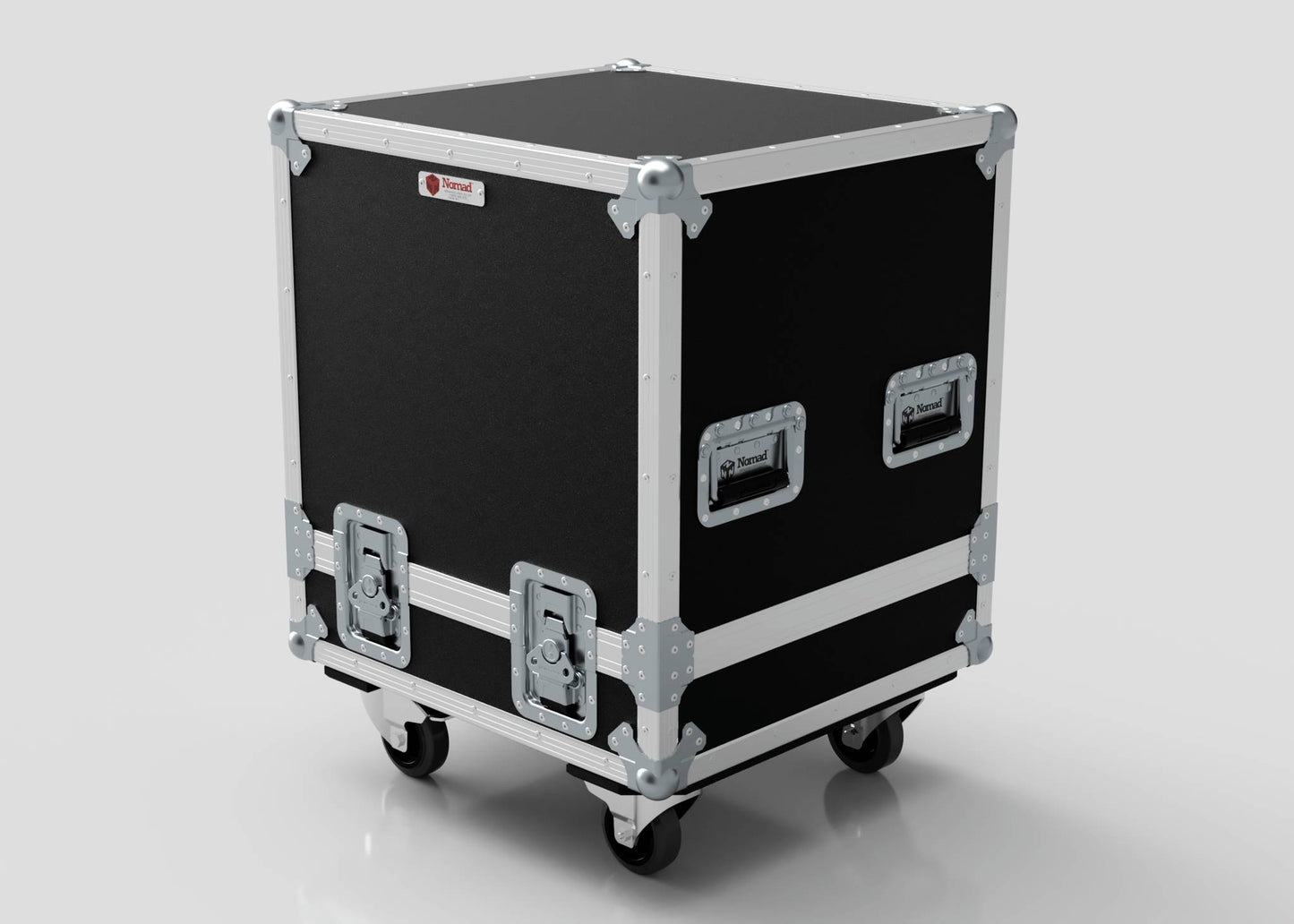 The Suzuki Hayabusa Engine Case is a black, hard-shell storage box with metal reinforcements, two handles, two latches, and four caster wheels. Its internal dimensions are 568 x 537 x 613 mm and it is shown against a white background.