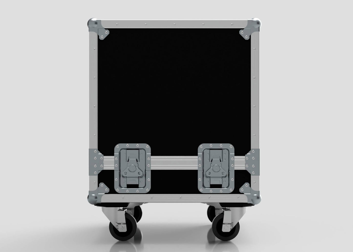 The Suzuki Hayabusa Engine Case, shown against a plain light background, is a black rectangular storage box with metal edges, two latches, caster wheels, and internal dimensions of 568 x 537 x 613 mm.