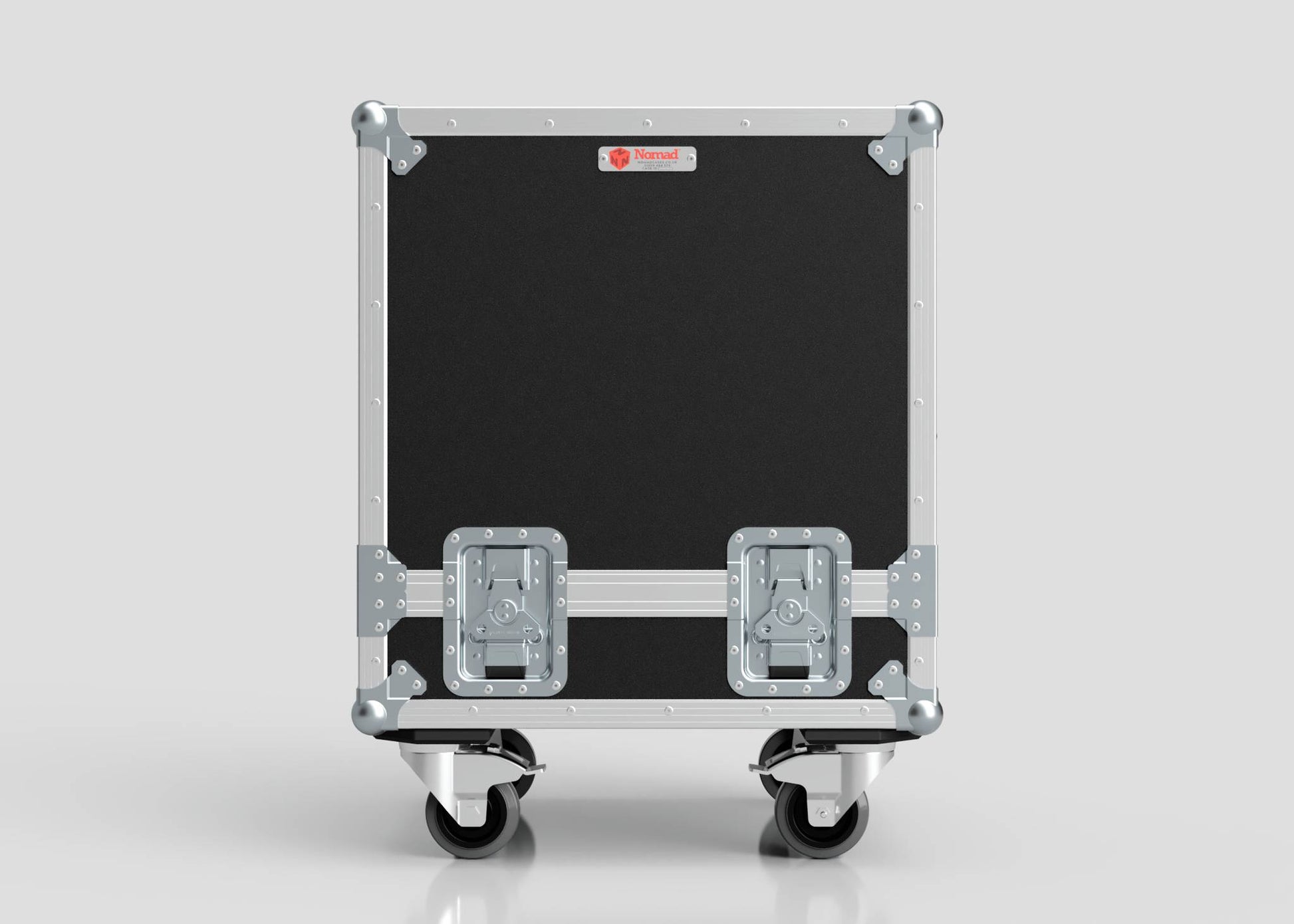 The Suzuki Hayabusa Engine Case is a black and silver wheeled storage box with reinforced metal corners and two latches, shown against a plain light background. Its internal dimensions are 568 x 537 x 613 mm.