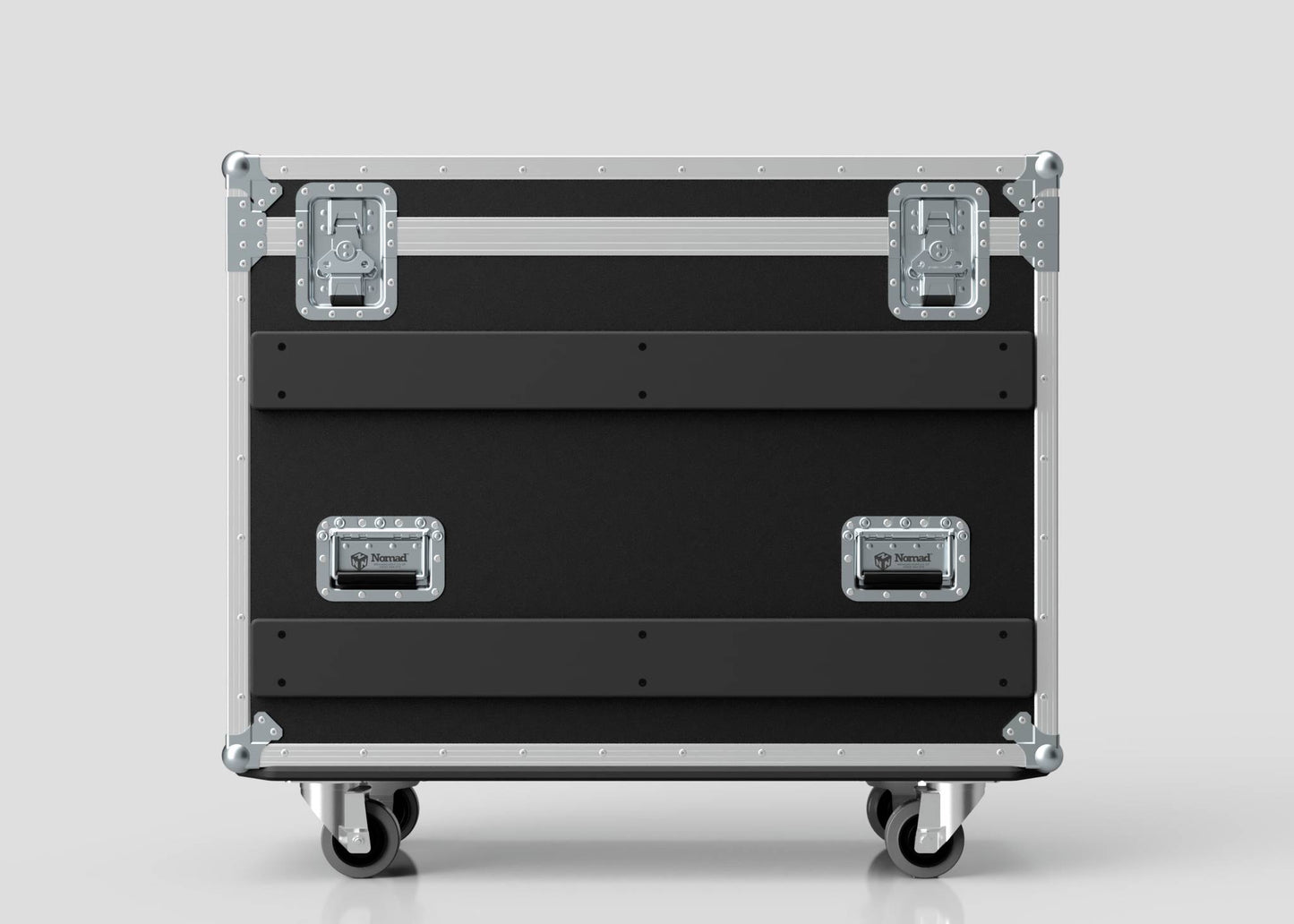 A black and silver Yamaha DM7 Case with metal-reinforced corners, latches, and recessed handles, photographed against a plain light gray background.