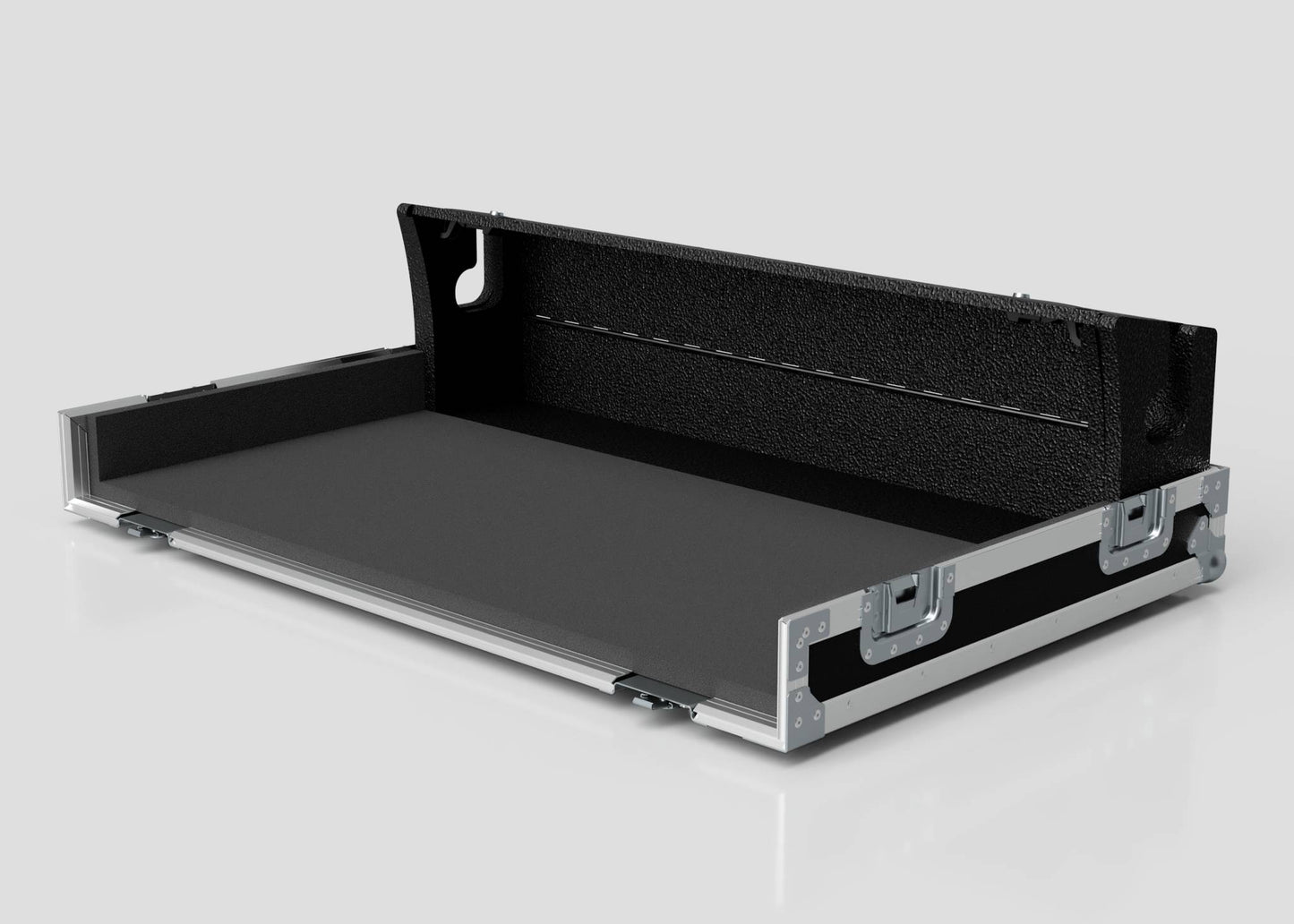 The Yamaha DM7-EX Compact Case, shown with its lid open, features a black and silver design with metal latches and reinforced corners, displayed against a plain light background.