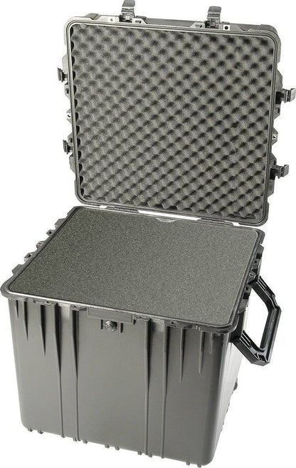 The 0370 Protector Cube Case is a large, black hard-shell case with foam padding and an upright lid, shown open; this crushproof case offers superior protection for your valuables.