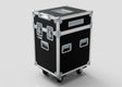 The 1 Way Ayrton Rivale Case is a black and silver hard case on wheels with metal reinforced corners, handles, latches, a transparent top window, and external dimensions of 525 x 608 x 912 mm.