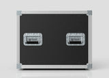 The 10U Slam Rack Case is a black and silver hard case with metal edges, two recessed handles, each displaying the Nomad logo, set against a plain background. Its external dimensions are 643 x 561 x 514 mm.