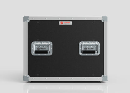 The 10U Slam Rack Case is a black and silver hard equipment case with two metal handles, reinforced corners, and external dimensions of 643 x 561 x 514 mm, shown against a plain light background.