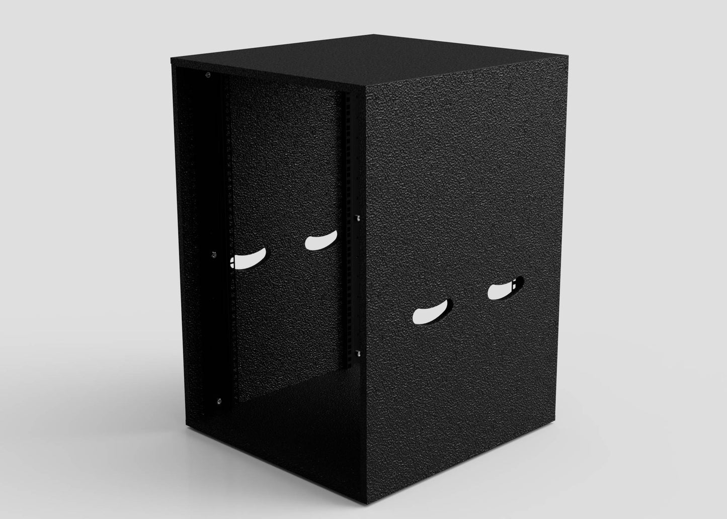 The 10U Standard Rack Sleeve is a black metal server rack enclosure with side panel cutouts and an open front, displayed against a plain light gray background.