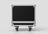 The 10U Standard Rack Sleeve With Case With Lift Off Lid is a black and silver rolling equipment case with metal corners, shown from the front against a plain light gray background. Its external dimensions are 622 x 678 x 734 mm.
