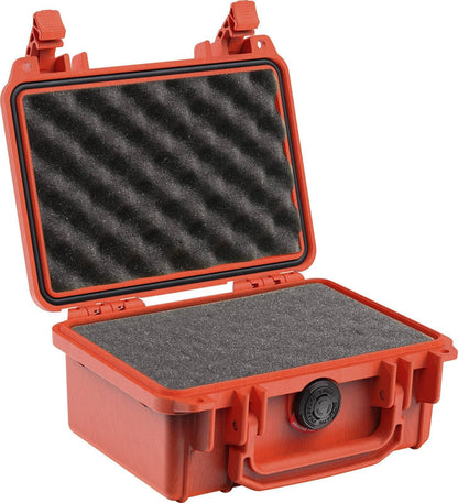 The PELI 1120 Protector Case is a compact, hard-shell orange case with foam padding, secure latches, and a front handle—ideal for keeping gear protected with its watertight, rugged design.
