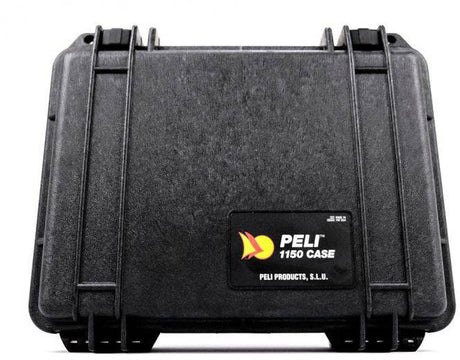 The 1150 Protector Case is a black hard plastic, watertight case, shown closed with a front label. It's perfect for protecting valuable equipment.