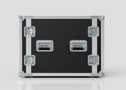 The 11U Foam Shock Mounted 19" Rack Case is black and silver with metal reinforced corners, latches, and two central handles featuring the Nomad logo, shown against a plain light background.