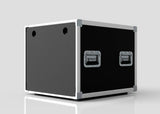 The 11U Slam Rack Case, featuring a black and silver finish with metal edges and sturdy handles, is displayed on a reflective white surface against a plain backdrop.