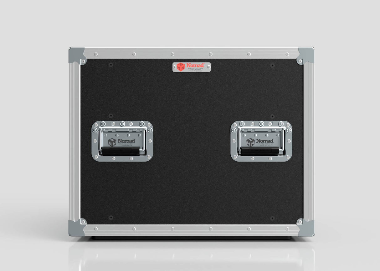 The 11U Slam Rack Case is a black hard case with metal edges, two reinforced handles, and a Nomad brand label on the front, shown against a plain white background.