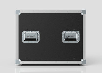 A black and silver 11U Slam Rack Case flight case with metal edges and two recessed handles labeled "Nomad," set against a plain white background.