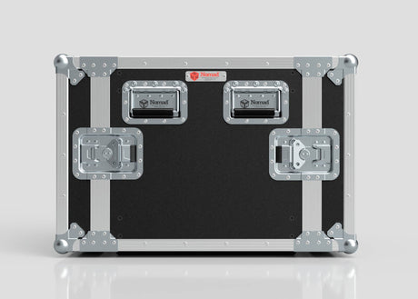 The 11U Standard Rack Case is a black and silver UK-made case featuring reinforced metal corners, secure latches, and the Nomad logo displayed on the front.