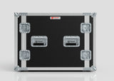 The 11U Suspended Shock Mounted Rack Case features a black and silver hard shell with metal reinforcements, four latches, two handles, a Nomad label on the front, and a shock-mounted rack for secure, protected transport.