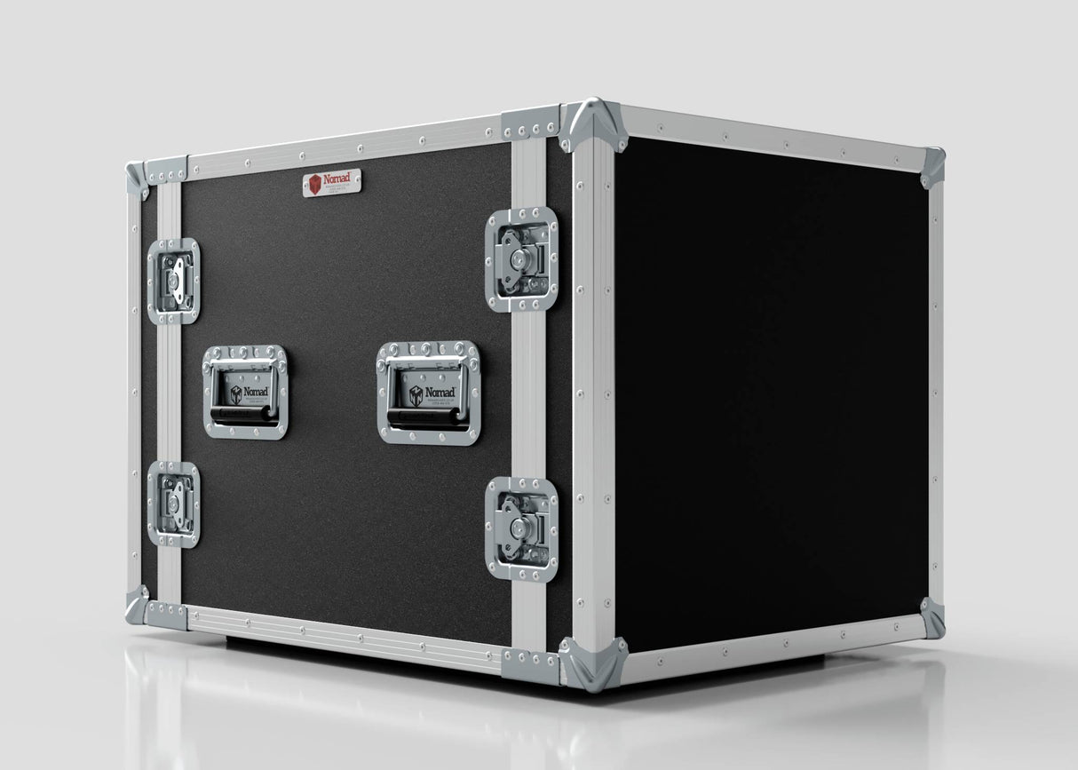 The 11U Suspended Shock Mounted Rack Case, made from European Birch plywood with black and silver metal corners and handles, is shown on a plain light background.