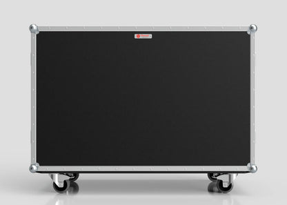 The 12 Way Euro Crate Case, a large black rolling equipment case with silver metal edges and corner protectors designed for high load capacity, is shown against a plain light gray background.