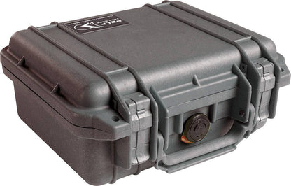 The 1200 Protector Case is a closed, hard-shell black PELI case with reinforced edges, secure latches, and a built-in handle, designed for protective storage and transport.