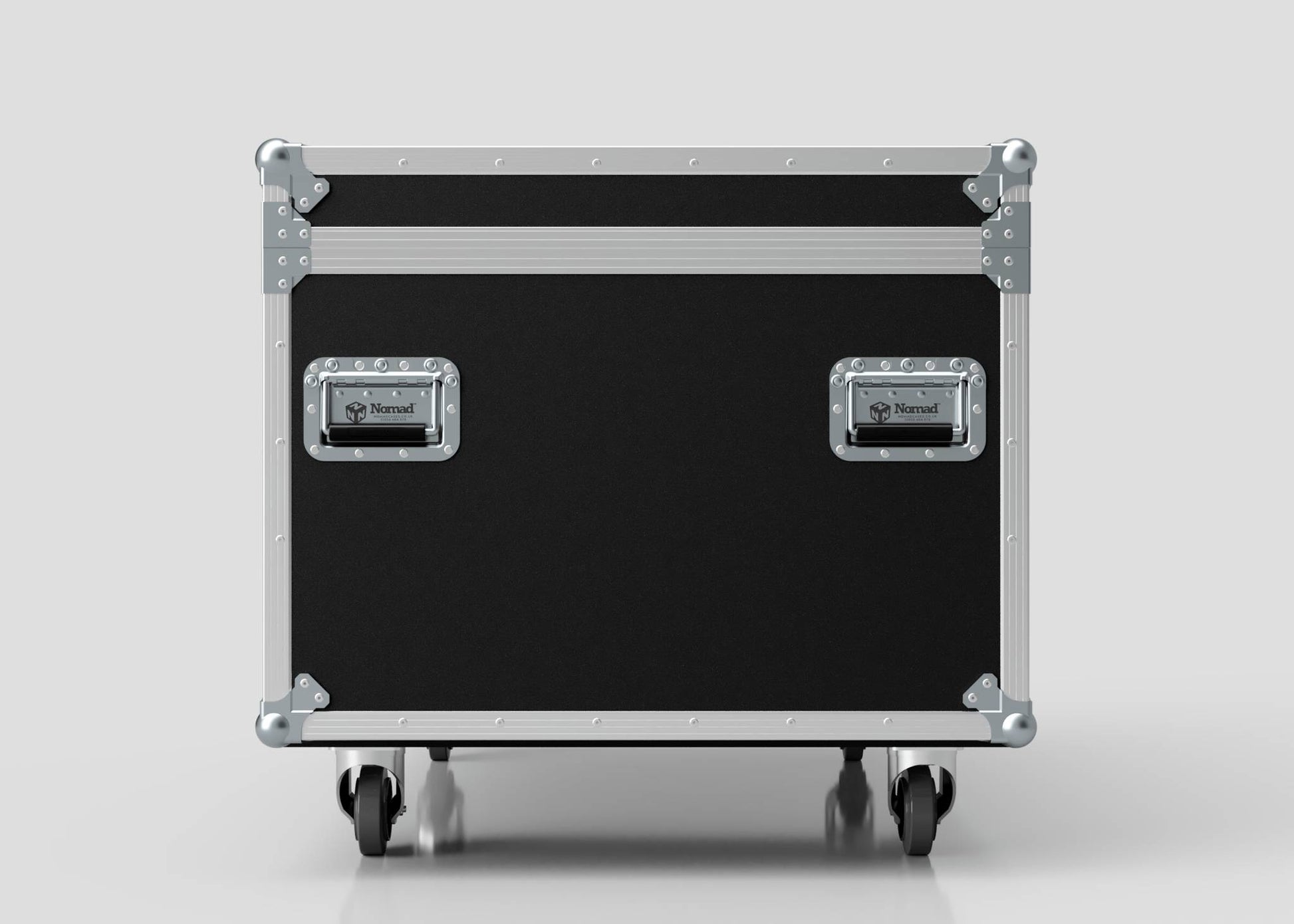 The 1200mm Jumbo Trunk Case, a black and silver rolling equipment case with metal edges and two handles, is shown against a plain light background. It has external dimensions of 1225 x 807 x 765 mm.