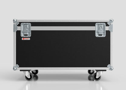 The 1200mm Jumbo Trunk Case, in black and silver with metal corners, latches, and four wheels, measures 1225 x 807 x 765 mm and is shown against a plain light gray background.