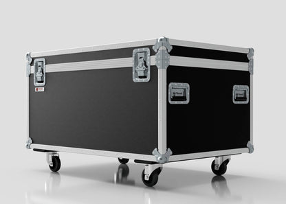 The 1200mm Jumbo Trunk Case is a large black and silver flight case with metal reinforcements, handles, and four caster wheels, measuring 1225 x 807 x 765 mm, shown against a plain white background.