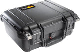 The 1400EU Protector Case is a black, crushproof case with reinforced corners, heavy-duty latches, and a lid sticker, providing reliable gear protection.