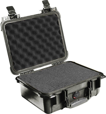 The 1400EU Protector Case features a hard shell with an open lid, revealing foam padding inside for cushioning; this watertight case ensures ultimate protection.
